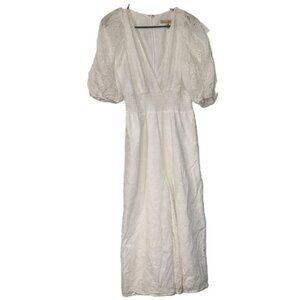 Anthropologie Hutch Smocked Waist White Eyelet Cotton Summer Jumpsuit Sz Medium